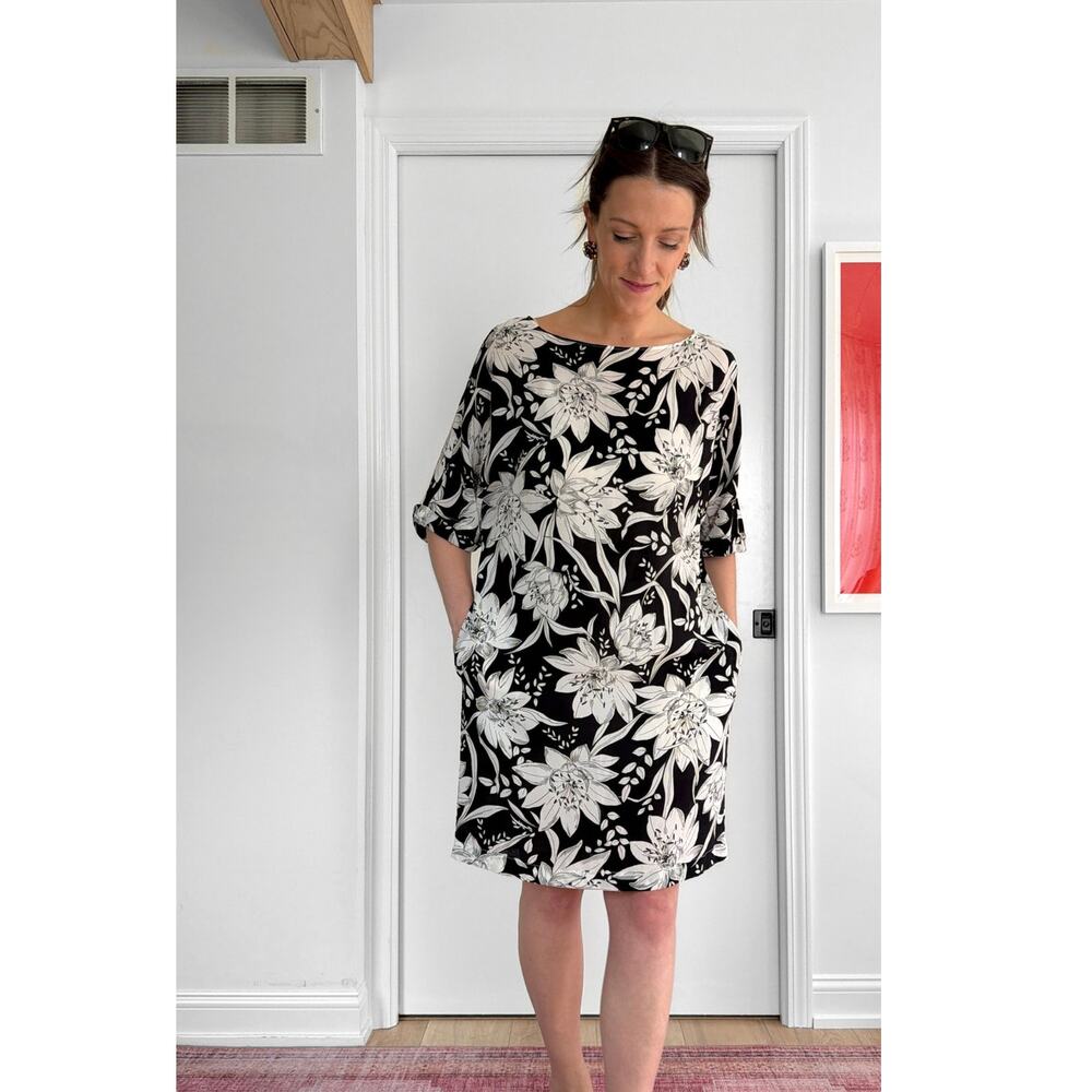 Max Mara Studio Black White Silk Large Floral Shift Dress - Picture 3 of 11